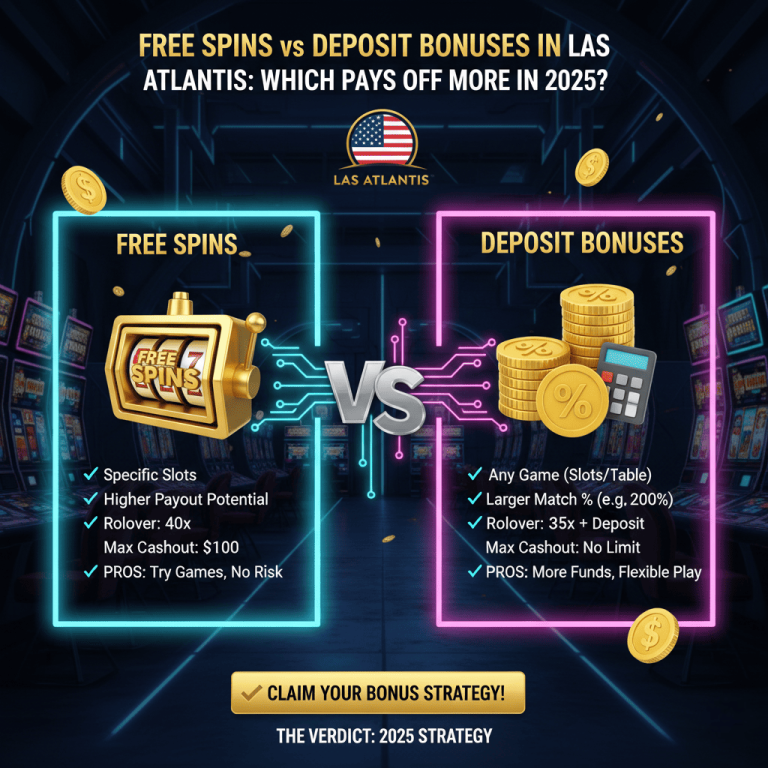 Free Spins vs Deposit Bonuses in Las Atlantis: Which Pays Off More in 2025? Зобр 2 - запис